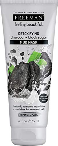 Freeman Charcoal & Black Sugar Mud Mask - Hydrates, Detoxifies, 100% Vegan - 6 fl oz