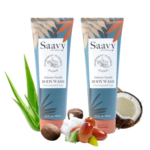 Saavy Naturals Tahitian Vanilla Body Wash - Moisturizing Vegan Formula, 2 Pack - 8.5 Fl Oz