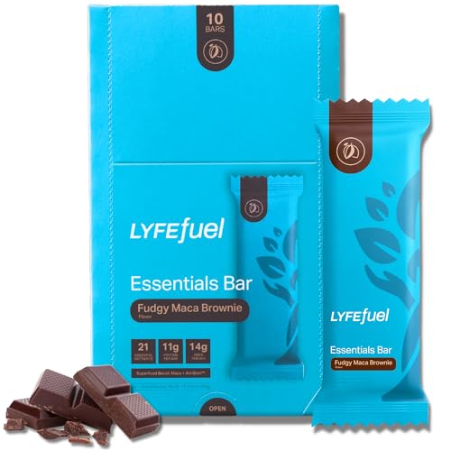 LyfeFuel Protein Bar - Vegan Meal Replacement with 21 Nutrients, Fudgy Brownie Flavor - Box of 10