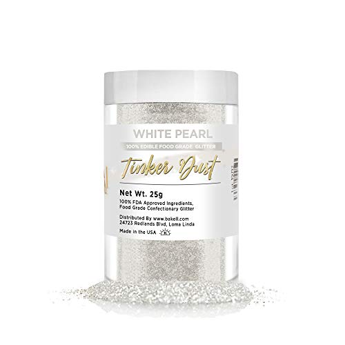 BAKELL White Edible Glitter - 100% Edible, Vegan & Kosher Certified - 25g for Cakes & Desserts