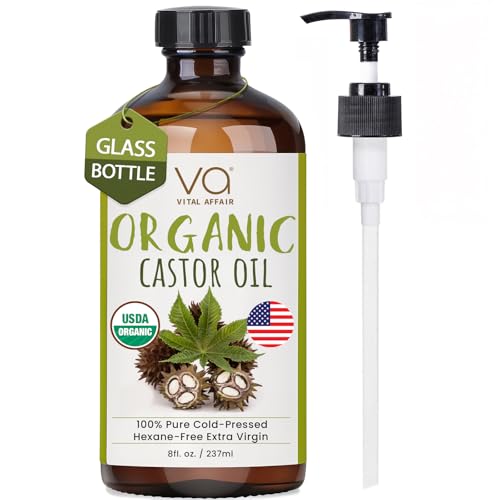 Pure Castor Oil - Hydrating & Nourishing for Hair, Face & Nails, USDA Certified - 8oz Glass Bottle