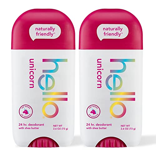 hello Unicorn Deodorant - 24-Hour Odor Protection, Natural Fragrance, 100% Recycled - 2.6oz, 2 Pack