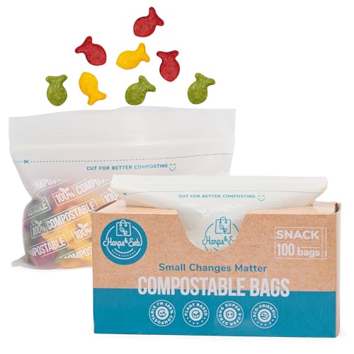 Certified Compostable Snack Bags - Leak-Proof, Plant-Based, Heavy-Duty - 100 Pack