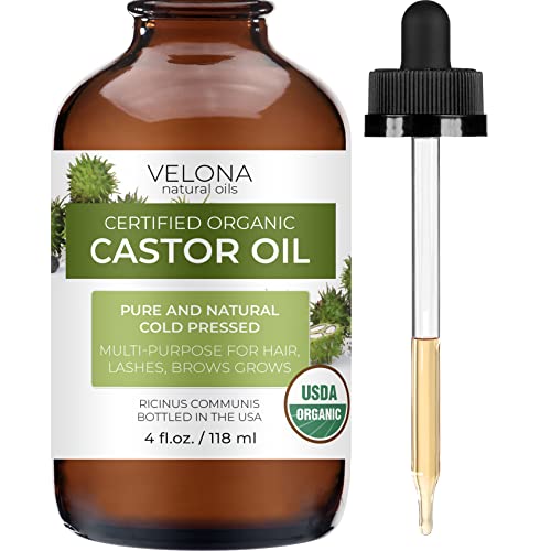 velona USDA Organic Castor Oil - Nourishes Hair, Lashes & Brows, Hexane Free - 4 fl oz with Dropper