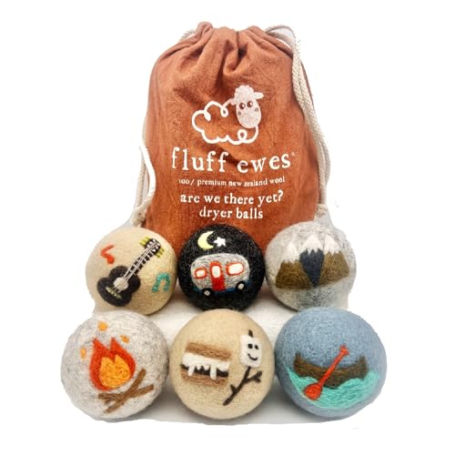 Fluff Ewes Wool Dryer Balls - Anti-Static, Handmade, Hypoallergenic, 6 Pack Set