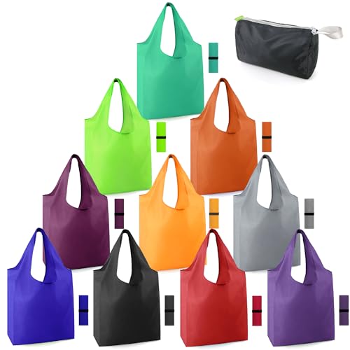 BeeGreen Reusable Tote Bags - Bright Colors, Machine Washable, 50LBS Capacity - 10 Pack