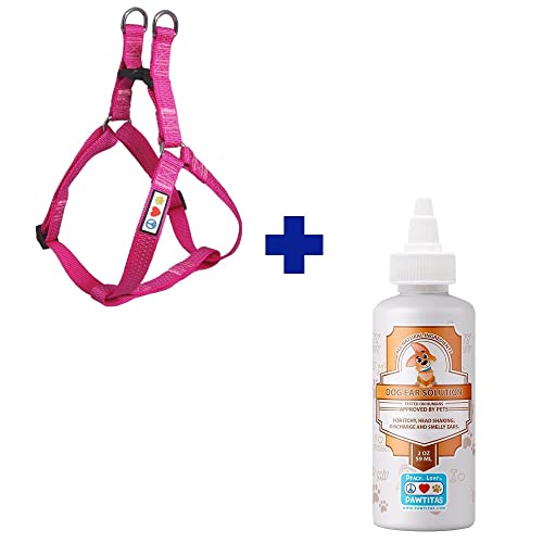 Pawtitas Pet Care Bundle - Durable Nylon Harness & 100% Natural Ear Cleaner for Small Dogs