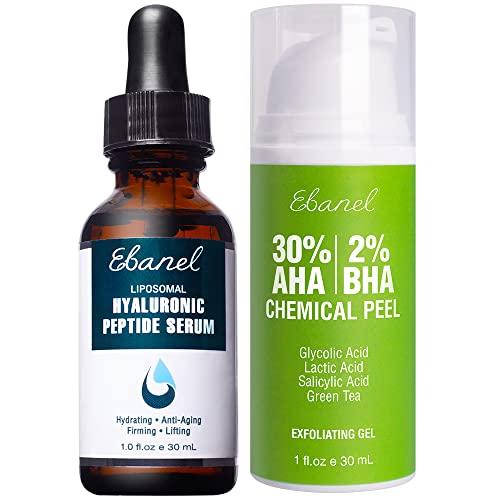 Ebanel Facial Peel & Hyaluronic Acid Serum - Hydrates, Firms, Brightens Skin - 30% AHA, 2% BHA