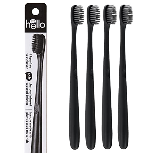 hello Charcoal Soft Toothbrush - Gentle on Gums, Vegan, BPA-Free, Plant-Based - 4 Pack