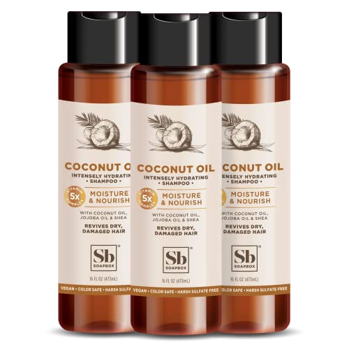 SoapBox Soaps Shampoo - Hydrating Coconut & Shea Butter, Vegan Formula - 3 Pack, 16oz Each