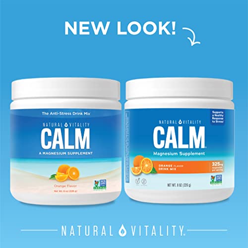 Natural Vitality Calm Magnesium Supplement - Stress Relief, Non-GMO, Vegan, Orange - 8 oz