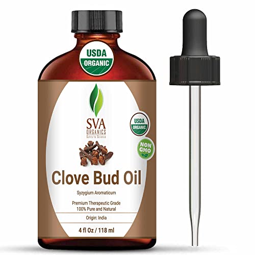 SVA Clove Bud Essential Oil - 100% Organic for Aromatherapy, Dental Care & Body Massage - 4 Fl Oz