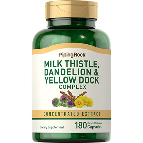 Piping Rock Herbal Supplement - Powerful Milk Thistle, Dandelion, Yellow Dock Extract - 180 Capsules