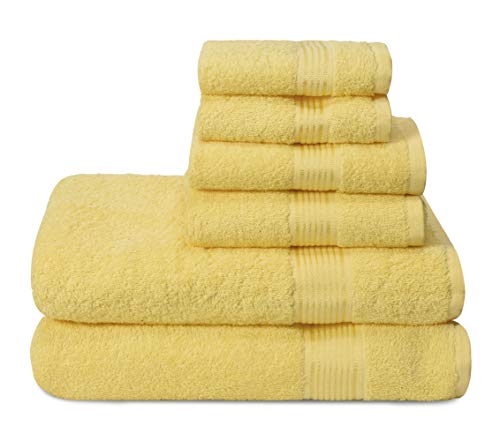 Belizzi Home Cotton Towel Set - Ultra Soft, Quick Dry, 100% Natural - 6 Pieces in Yellow