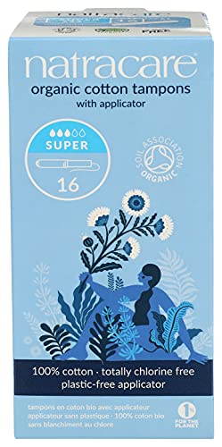 Natracare Organic Cotton Tampons - Plastic-Free, Chlorine-Free, Biodegradable - 16 Pack