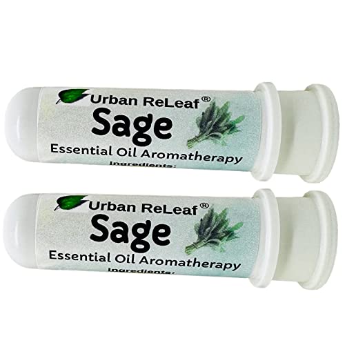 Urban ReLeaf Sage Essential Oil Inhalers - 100% Pure, Alcohol-Free, Easy Snap Top - Set of 2