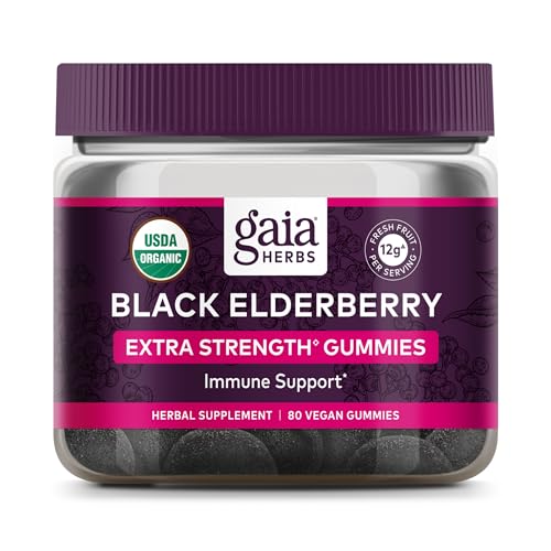 Gaia Herbs Immune Defense Gummies - Organic Black Elderberry, Antioxidant Support - 80 Count