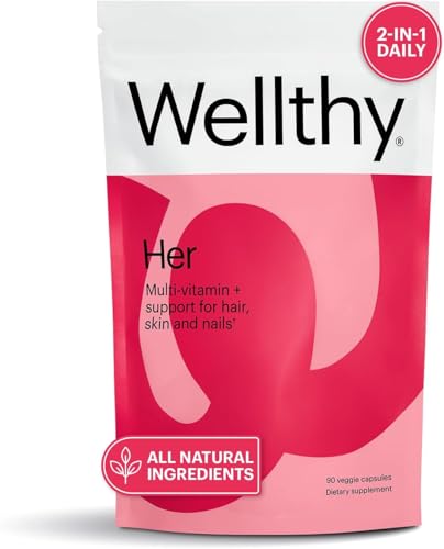 Wellthy Her Women's Daily Vegan Multivitamin - Supports Hair, Skin, Nails, 30 Days