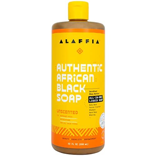 Alaffia Authentic African Black Soap - Detoxifying Cleanser, Moisturizing Shea Butter - 32 Fl Oz