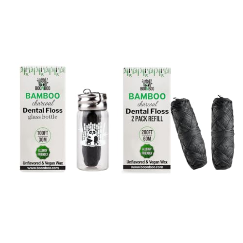 BOONBOO Dental Floss - PFAS-Free, Bamboo Charcoal, B Corp Certified - 300FT/90M, 2 Refills