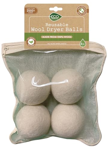 EcoLogical Wool Dryer Balls - Natural Fabric Softener, Reduces Wrinkles & Drying Time - 4 Count