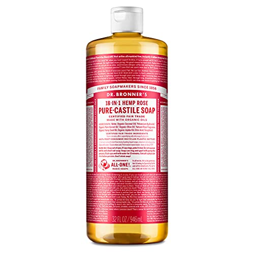 Dr. Bronner's Pure-Castile Liquid Soap - Organic, Fair Trade, 18-in-1 Uses - Rose, 32oz