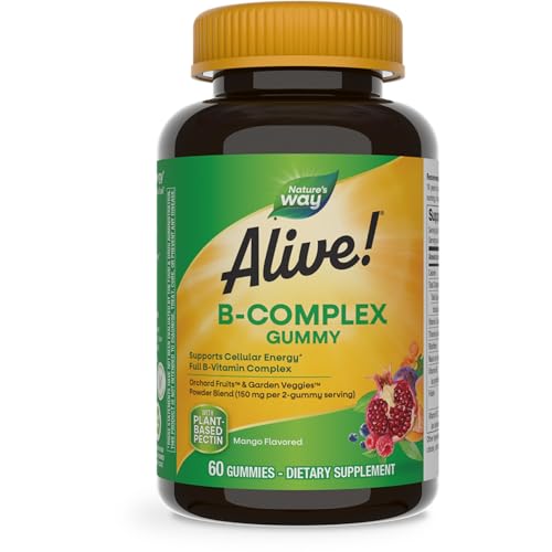 Nature's Way Alive! B-Complex Gummies - Cellular Energy Support, Vegetarian, Mango Flavor - 60 Count