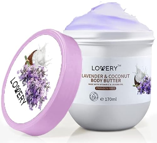 LOVERY Lavender Coconut Body Butter - Ultra-Hydrating Shea Cream, Nourishing Jojoba Oil - 6oz