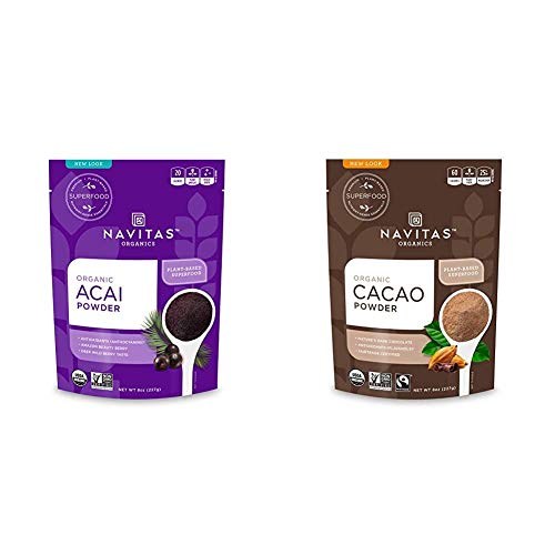 Navitas Organics Acai & Cacao Superfood Powder Bundle - Fiber & Antioxidants, 8 oz Each