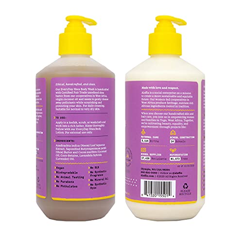 Alaffia EveryDay Shea Body Wash & Lotion - Nourishing Lavender, Fair Trade Shea Butter - 2x16 fl oz