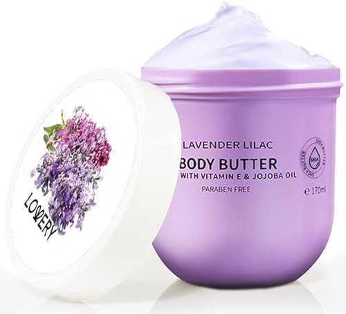 Lavender Lilac Body Butter - Hydrating Shea Cream with Jojoba Oil & Vitamin E - 5.74 Fl Oz