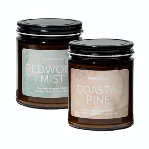 Juniper Ridge Candle Set - Redwood Mist & Coastal Pine, Handpoured Soy Wax - 7oz Each