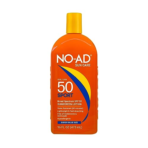 NO-AD SPF 50 Sport Sunscreen Lotion - Broad Spectrum UVA/UVB Protection, Moisturizing - 16oz