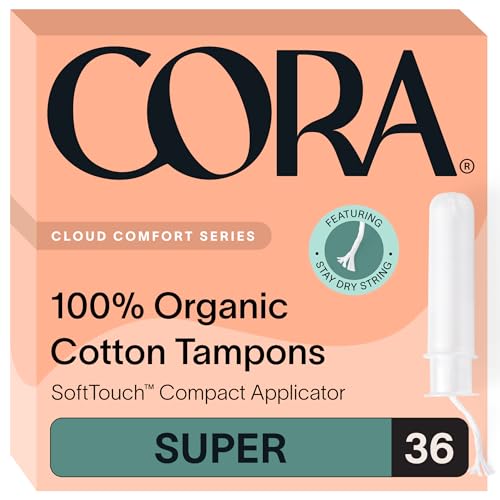 Cora Organic Tampons - Super Absorbent, 100% Organic Cotton, BPA-Free Applicator - 36 Count