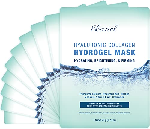 Ebanel Hydrogel Collagen Face Mask - Brightening, Hydrating, Anti-Aging, 10-Pack