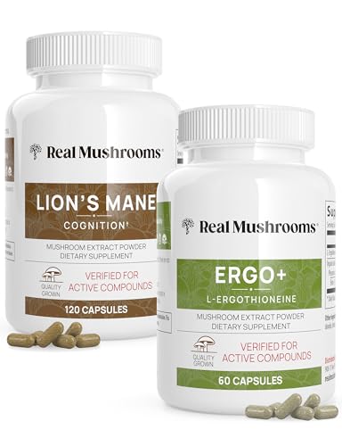 Real Mushrooms Mushroom Supplement Bundle - Boost Brain Health & Longevity, Vegan - 60ct, 120ct