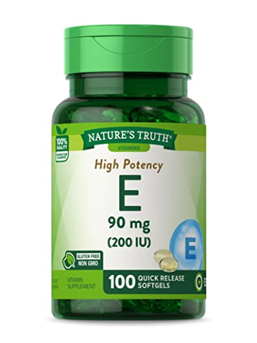 Nature's Truth Vitamin E Softgels - High Potency 200 IU, Non-GMO, Gluten-Free - 100 Softgels