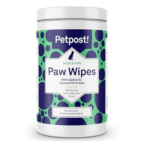 Petpost Paw Wipes for Dogs - Nourishing Coconut & Jojoba Oil Cleaner, Cherry Blossom Scent - 70 ct.