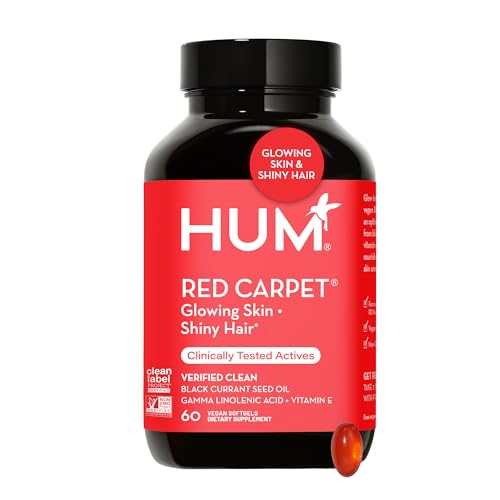 HUM Red Carpet Hair Supplement - Nourishes Skin & Hair, Vegan Formula with Black Currant Oil - 60ct