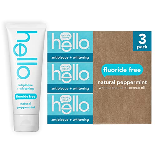 Hello Antiplaque Toothpaste - Fluoride-Free Whitening, Natural Peppermint, Tea Tree Oil - 3 Pack