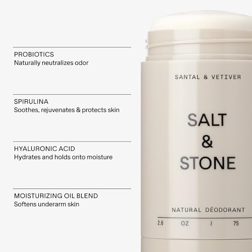 SALT & STONE Natural Deodorant - Extra Strength with Seaweed & Probiotics, Santal & Vetiver - 2.65oz