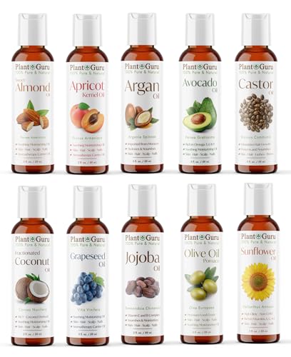 Top 10 Carrier Oil Variety Set - Nourishing for Skin & Hair, Food Grade, 2 oz Each
