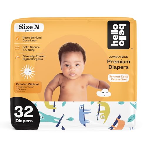 Hello Bello Baby Diapers - Extra-Absorbent, Hypoallergenic, Soft Fit, Sleepy Sloth - 32 Count