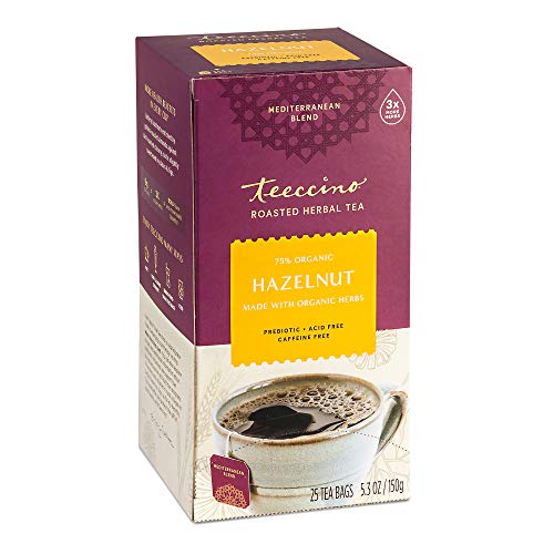 Teeccino Hazelnut Herbal Tea - Rich & Buttery, Prebiotic & Caffeine Free - 25 Tea Bags