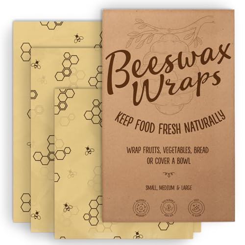 Bee’s Wrap Reusable Beeswax Food Wraps - Keeps Food Fresh, Organic Cotton, Assorted Sizes (3-Pack)