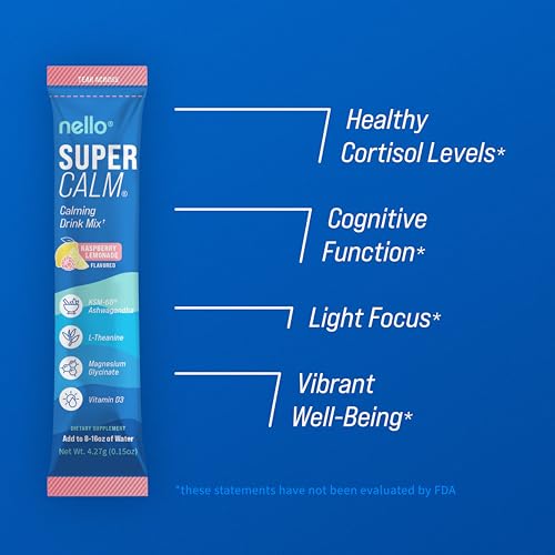 Nello Supercalm Powdered Drink Mix - Promotes Relaxation & Focus, Raspberry Lemonade - 20 Ct