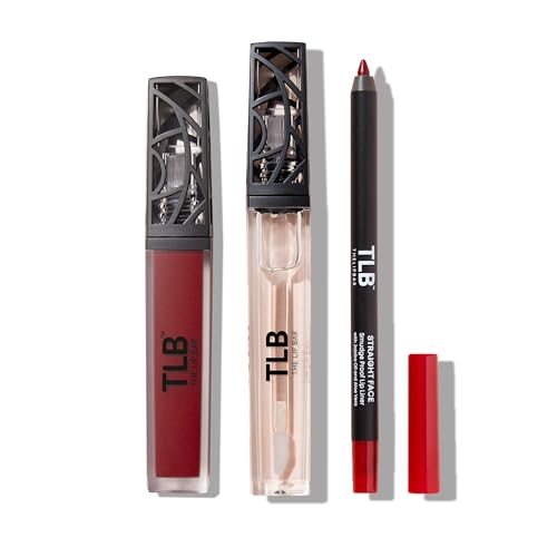 The Lip Bar Vegan Lip Care Set - Nourishing Lip Liner, Matte Lipstick, Gloss - 3 Pieces