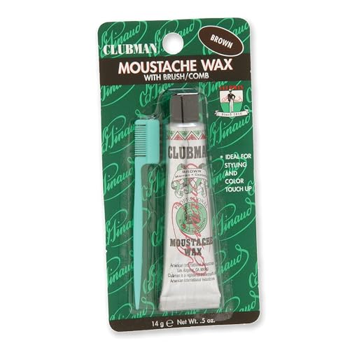 Clubman Pinaud Mustache Wax - Strong Hold, Includes Brush/Comb Applicator, Brown - 0.5oz