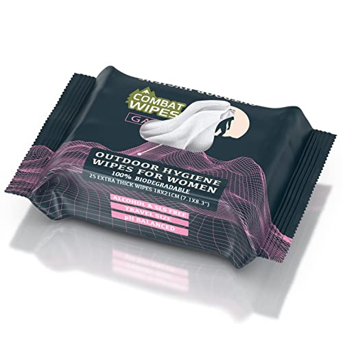 Combat Wipes Gaia - Alcohol-Free Feminine Hygiene Wipes, Biodegradable, Aloe Infused - 25 Count