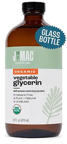 J MAC BOTANICALS Carrier Oil - Moisturizing Organic Glycerin, Hexane-Free - 16oz Glass Bottle